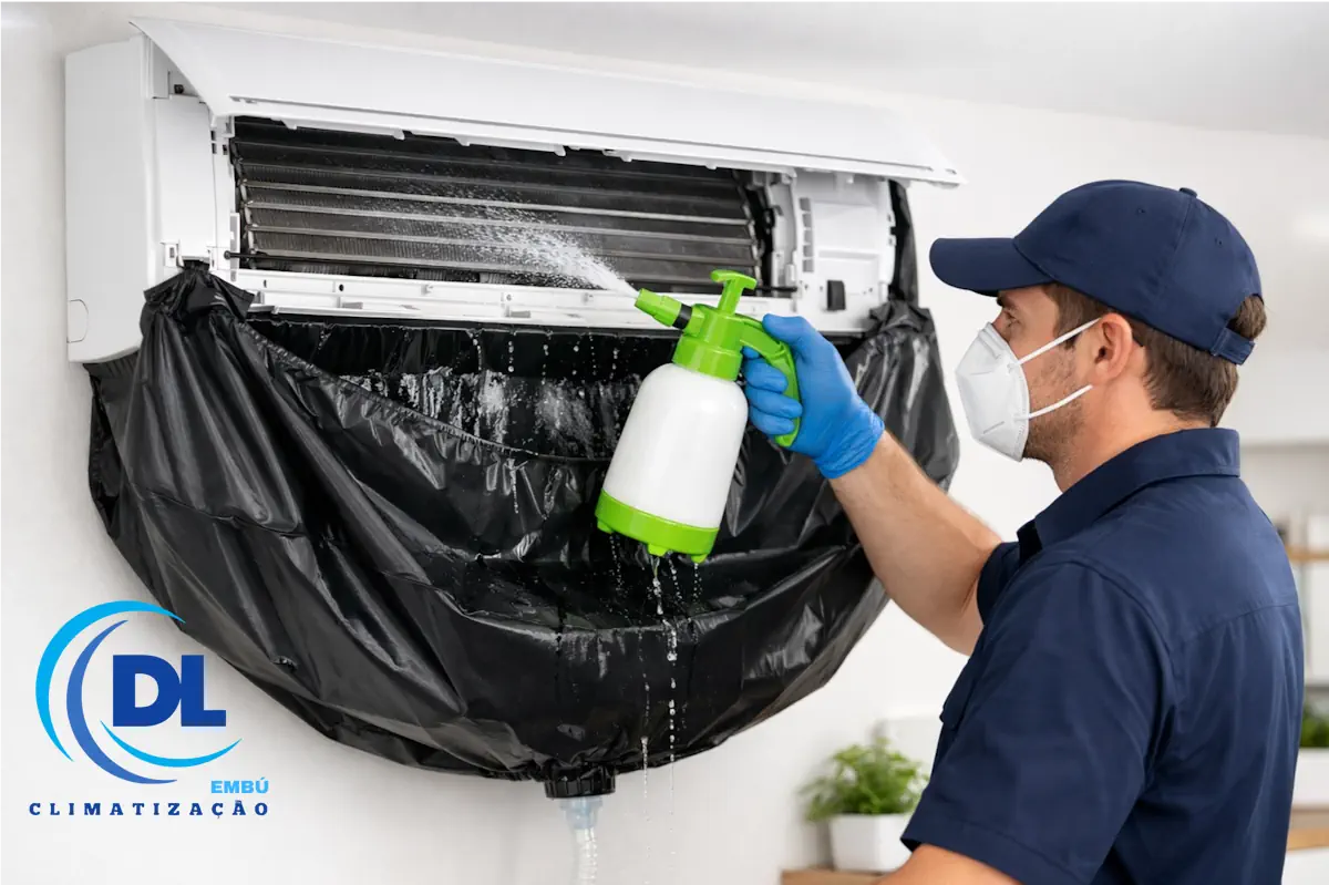 Serviços de Higienização de Ar Condicionado. destaque DL Climatizacao Embu